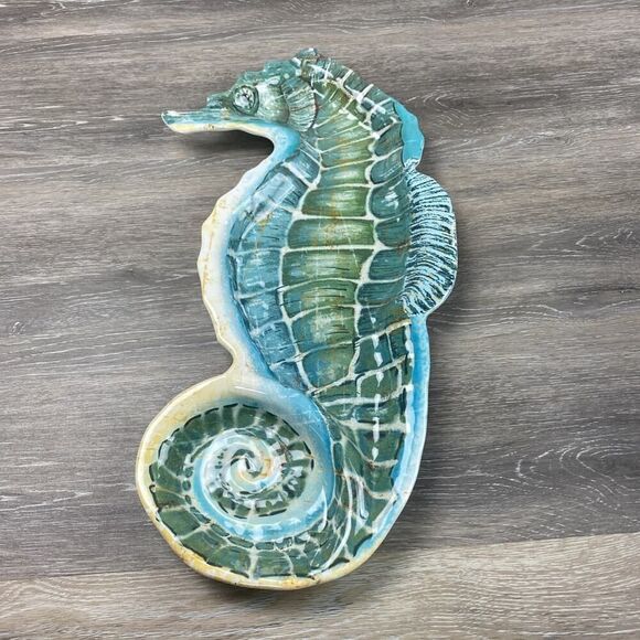 Pier 1 Imports Melamine Hors d'oeurve Plate "Spikey The Seahorse" 19” Aqua - Picture 1 of 5